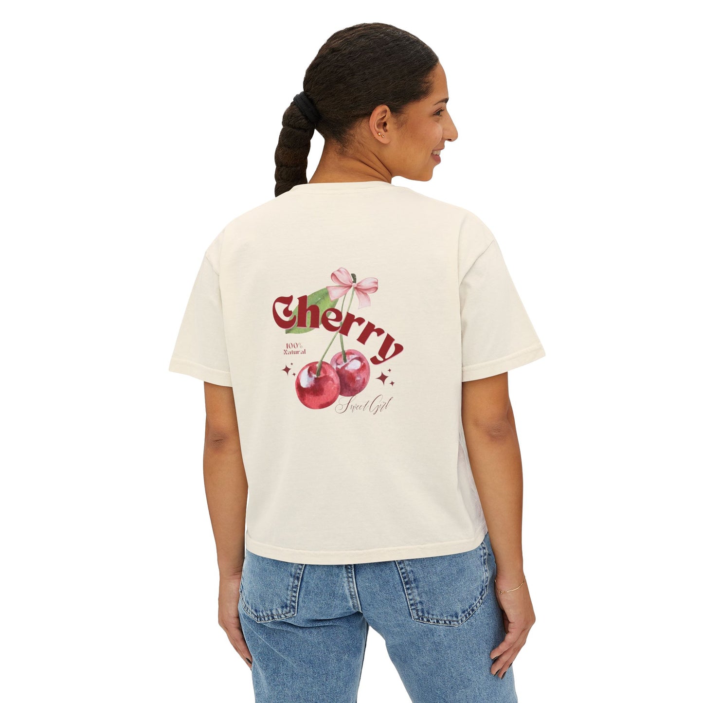 Cherry Women's Boxy Tee, Cute Summer Top, Casual Style, Gift for Her, Cherry Graphic T-Shirt, Trendy Short Sleeve Tee