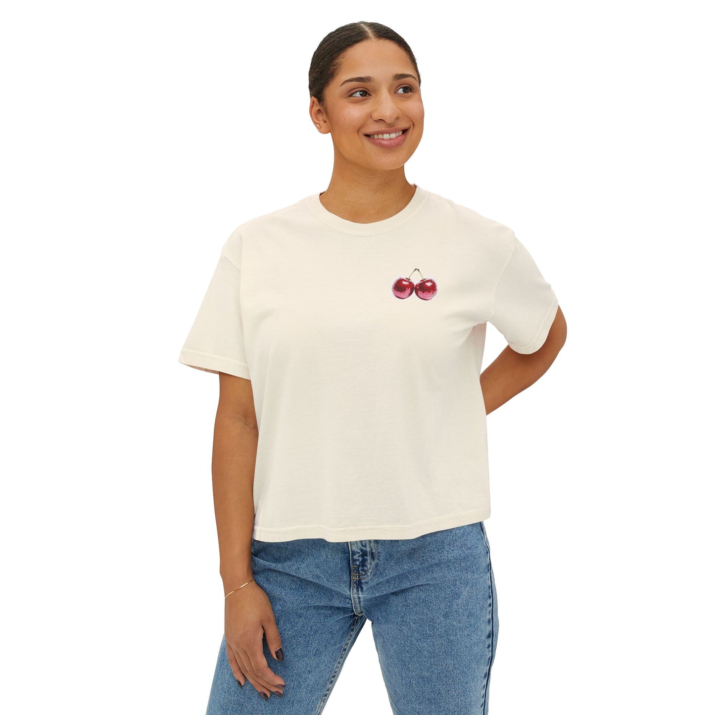 Cherry Women's Boxy Tee, Cute Summer Top, Casual Style, Gift for Her, Cherry Graphic T-Shirt, Trendy Short Sleeve Tee