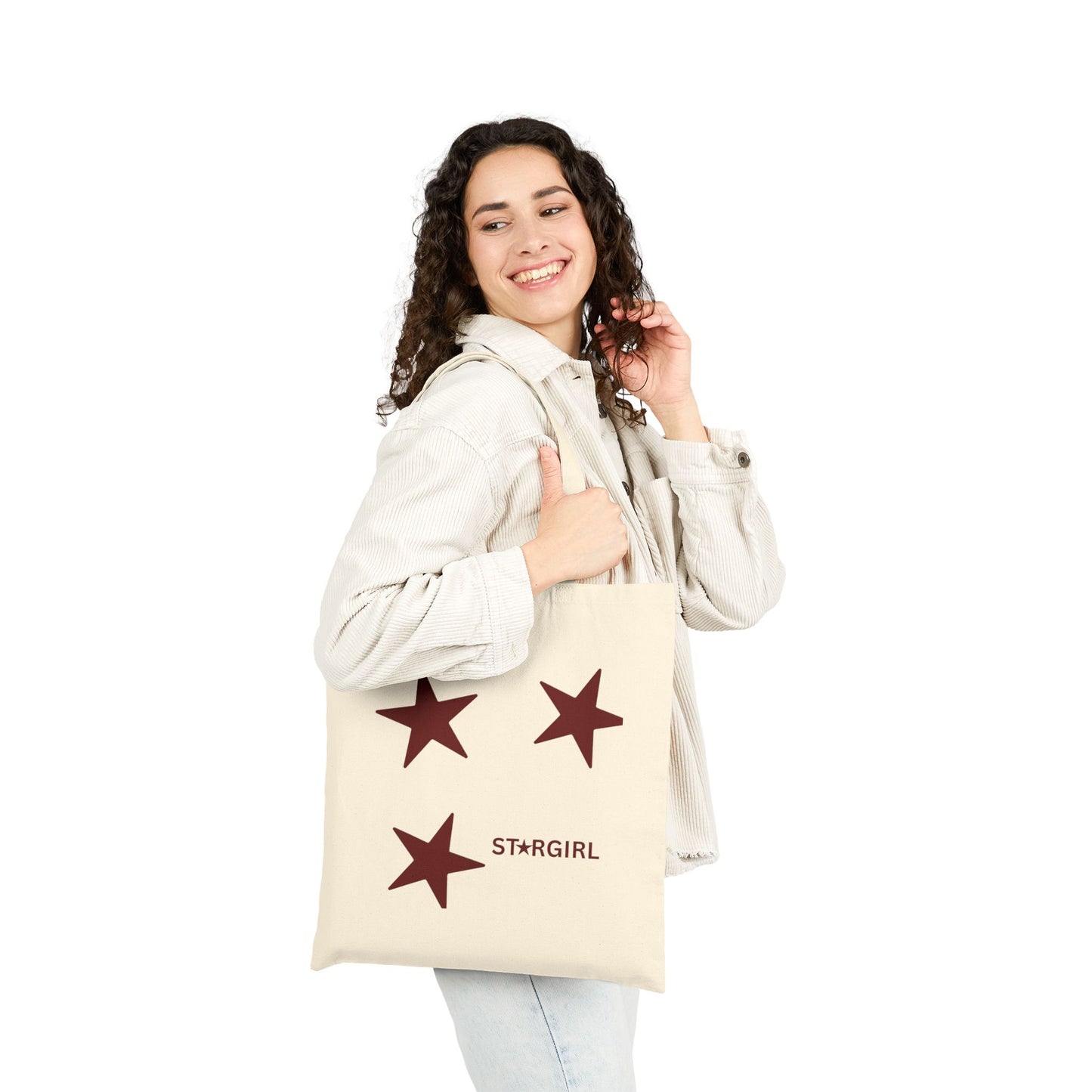 Stylish Cotton Canvas Tote Bag, Eco-Friendly Shopping Bag, Reusable Grocery Tote, Personalized Gift, STAR GIRL Design