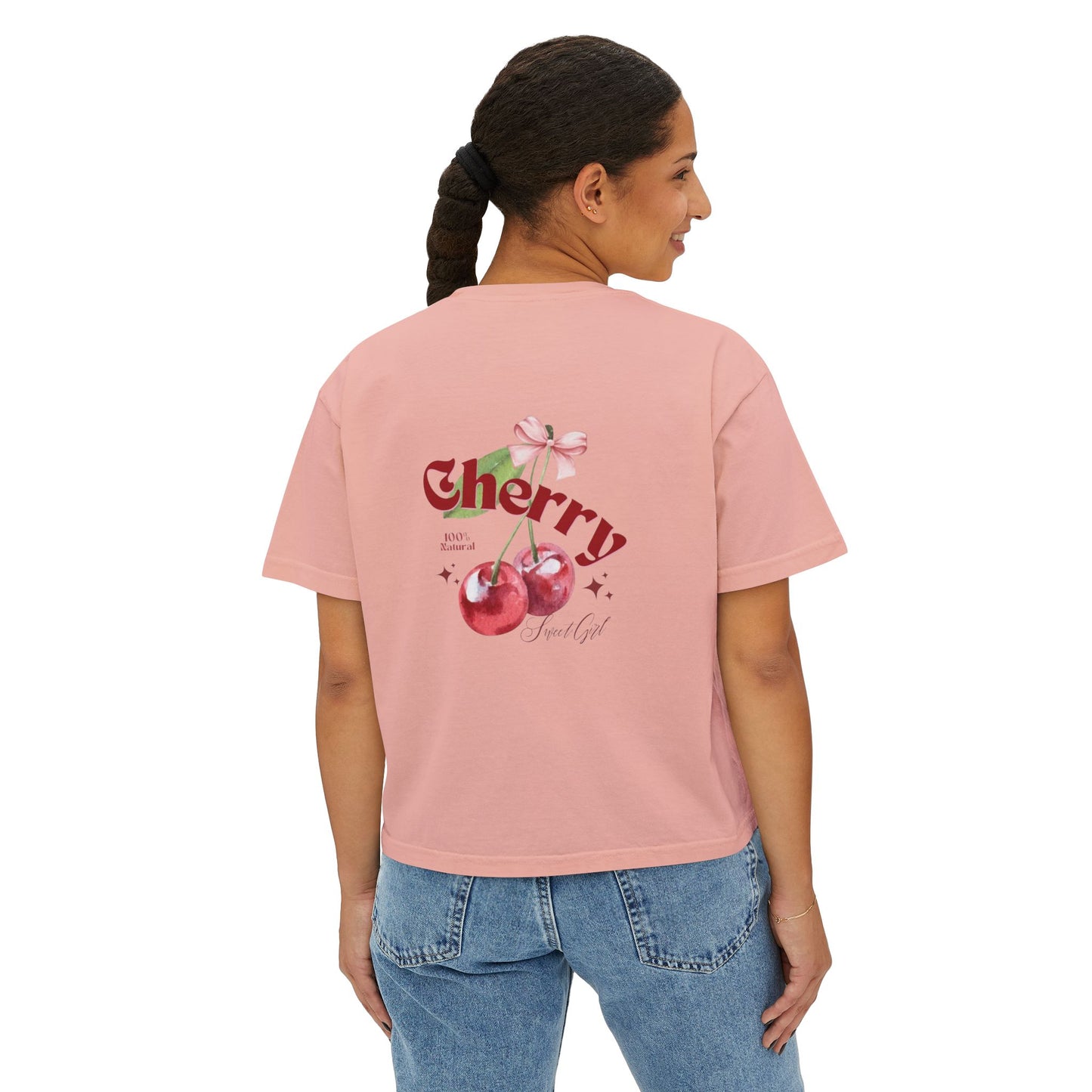 Cherry Women's Boxy Tee, Cute Summer Top, Casual Style, Gift for Her, Cherry Graphic T-Shirt, Trendy Short Sleeve Tee