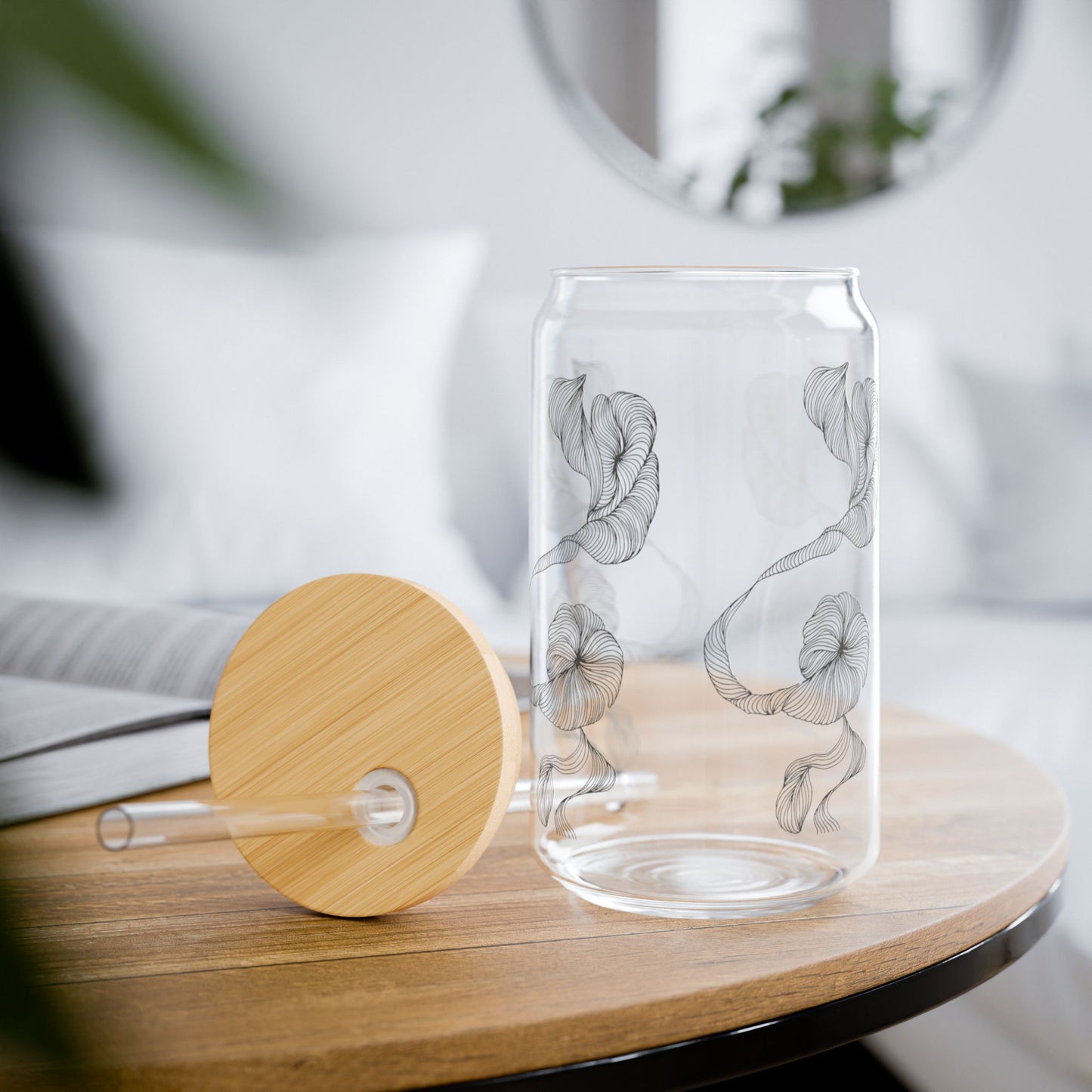 Stylish Sipper Glass with Bamboo Lid, Perfect for Refreshing Drinks, Eco-Friendly Beverage Container, Great for Home and Gifts