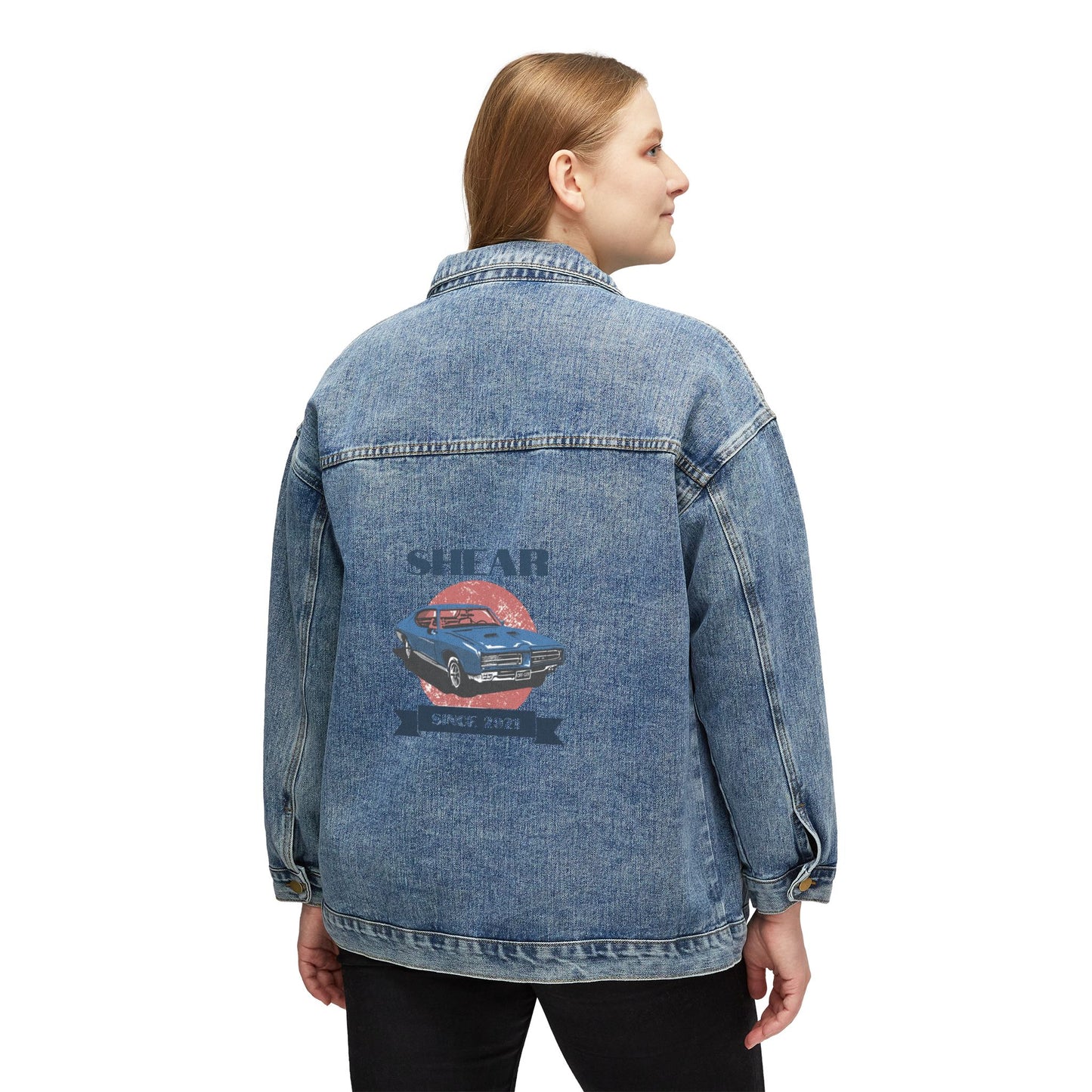 Vintage-Inspired Women's Denim Jacket with Retro Car Design, Casual Outerwear for Spring, Summer, Fall - Great for Road Trips, [...]