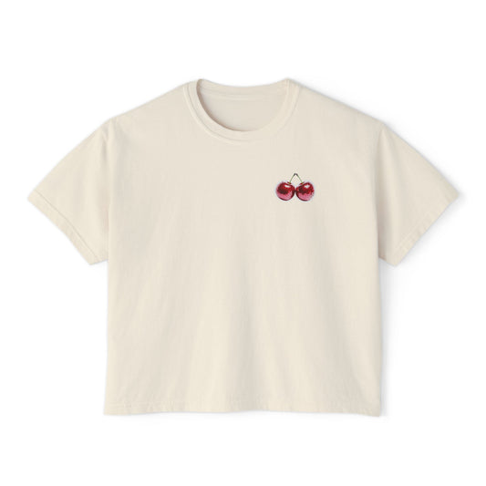Cherry Women's Boxy Tee, Cute Summer Top, Casual Style, Gift for Her, Cherry Graphic T-Shirt, Trendy Short Sleeve Tee