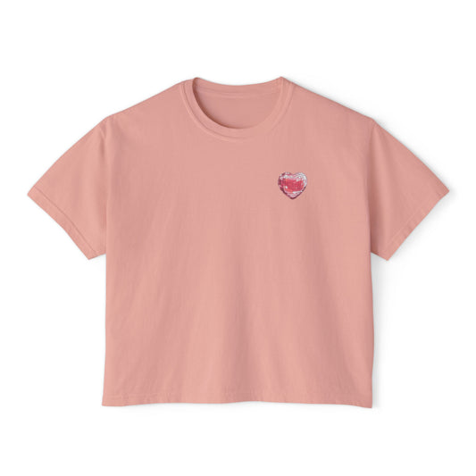 Trendy Women's Boxy Tee with Playful Heart Design, Casual T-Shirt, Summer Top, Gift for Her, Everyday Style