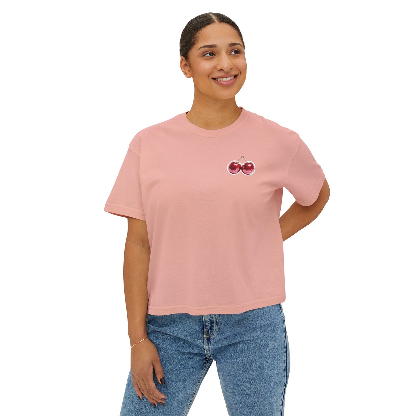 Cherry Women's Boxy Tee, Cute Summer Top, Casual Style, Gift for Her, Cherry Graphic T-Shirt, Trendy Short Sleeve Tee