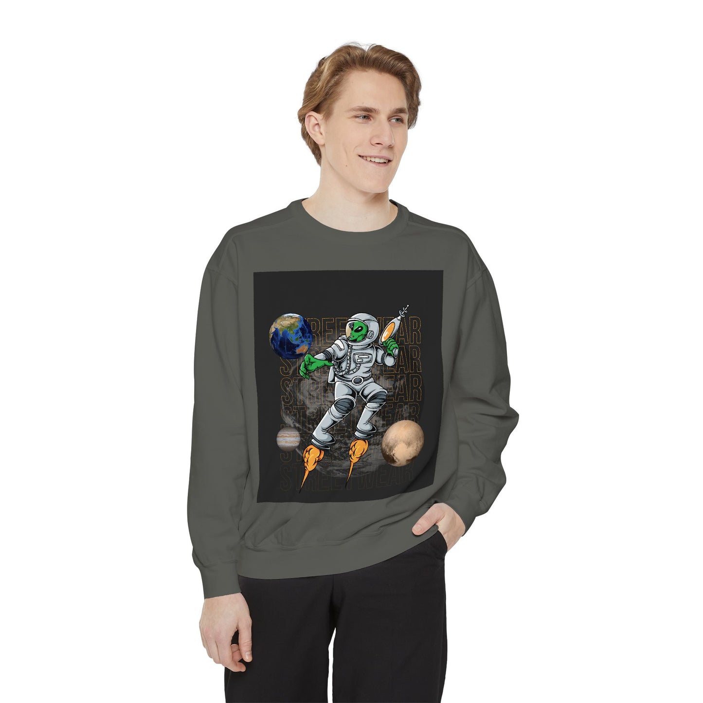 Cosmic Explorer Sweatshirt - Unisex Garment-Dyed, Space-Themed Apparel, Perfect for Gifts, Casual Wear, and Sci-Fi Fans