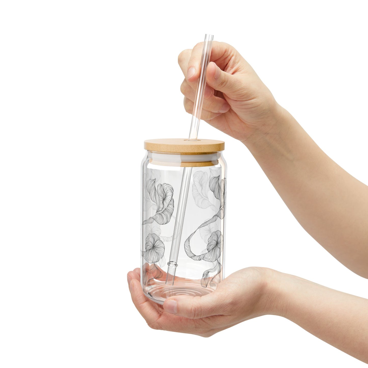 Stylish Sipper Glass with Bamboo Lid, Perfect for Refreshing Drinks, Eco-Friendly Beverage Container, Great for Home and Gifts