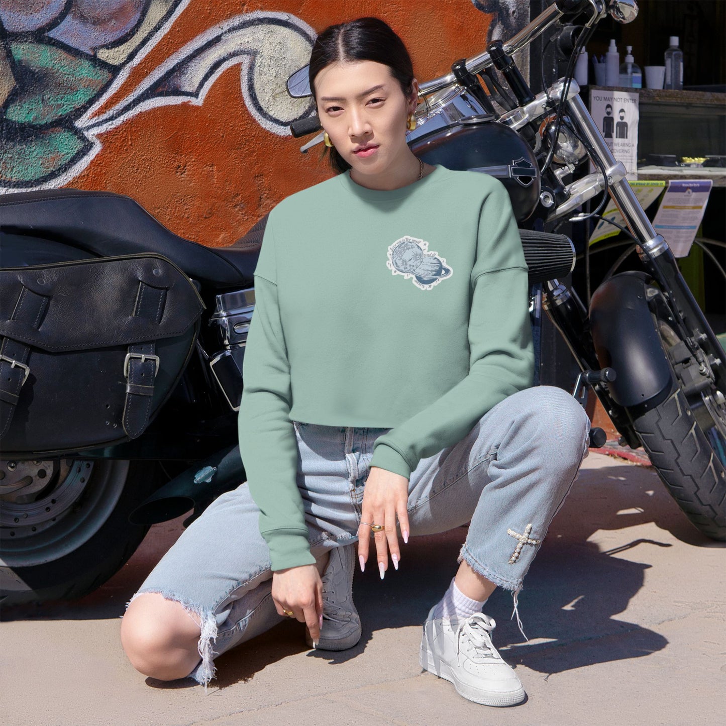 Trendy Women's Cropped Sweatshirt, Soft Mint Green Top, Casual Streetwear, Stylish Layering, Perfect Gift for Her